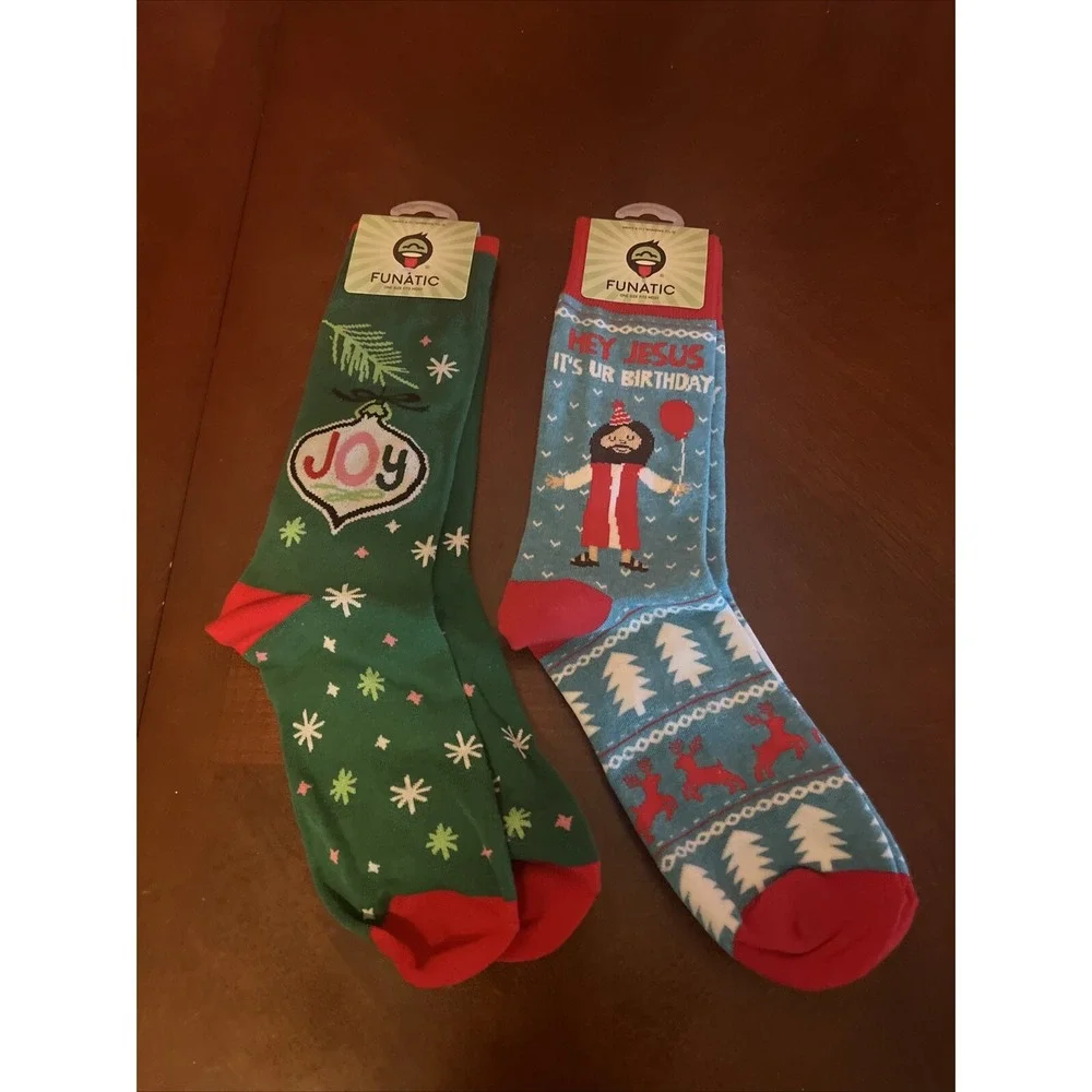 2 Pairs Women‎ /Men Christmas Holiday Socks Joy Hey Jesus It's Your Birthday